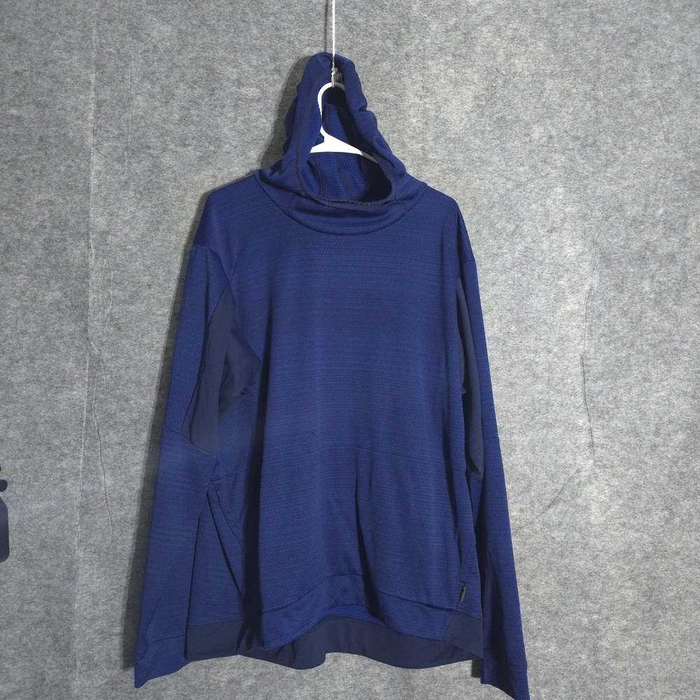 REI Co-op Hoodie Mens XXL Blue Grid Fleece Pullover Scuba Neck Thumbhole 15868